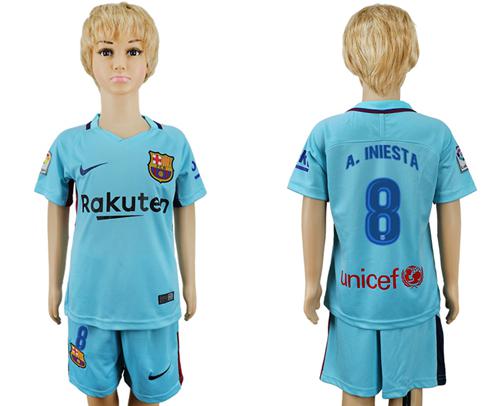 Barcelona #8 A.Iniesta Away Kid Soccer Club Jersey - Click Image to Close
